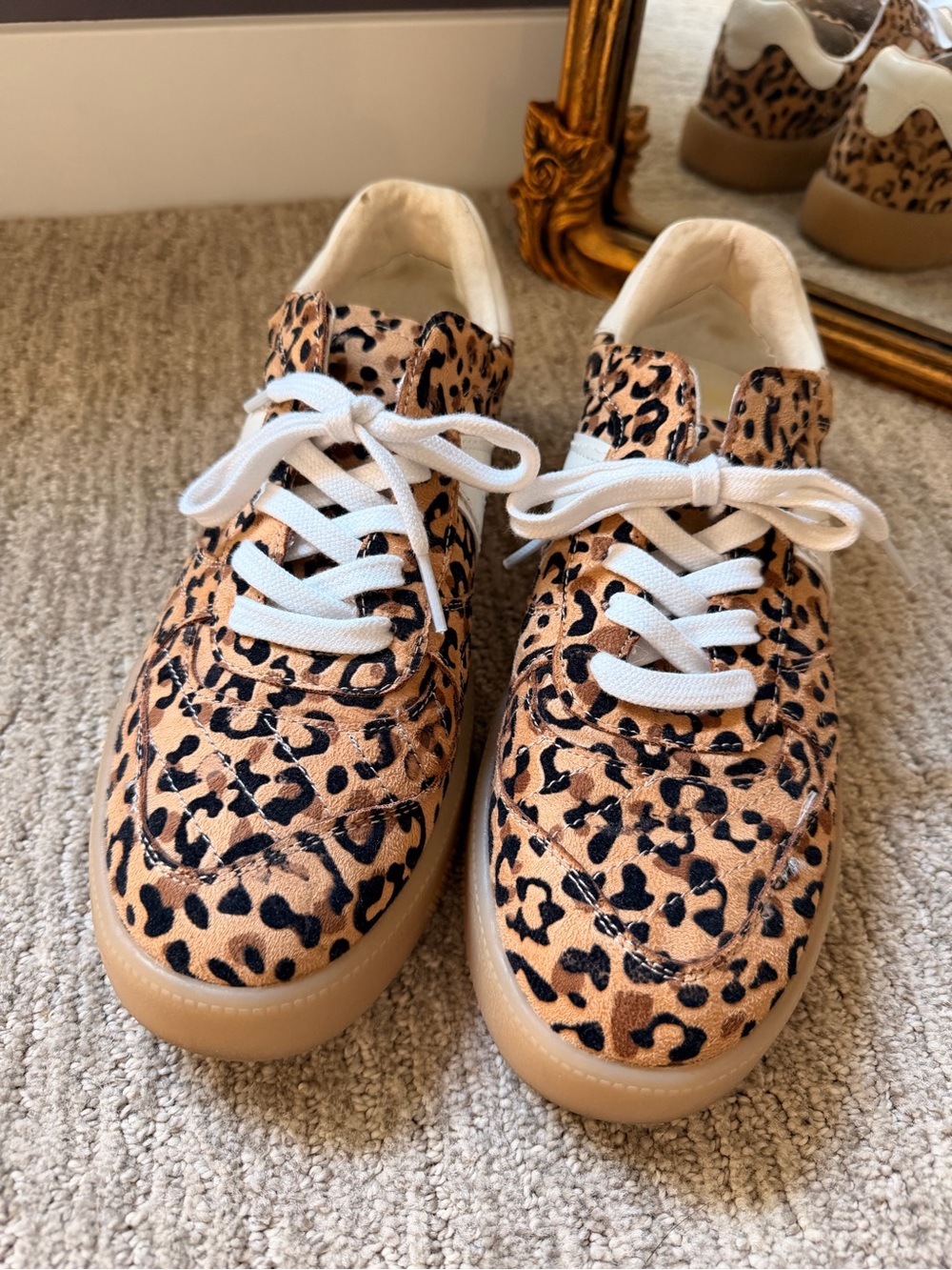 MIA Leopard Print Lace-Up Sneakers in Tan and Black